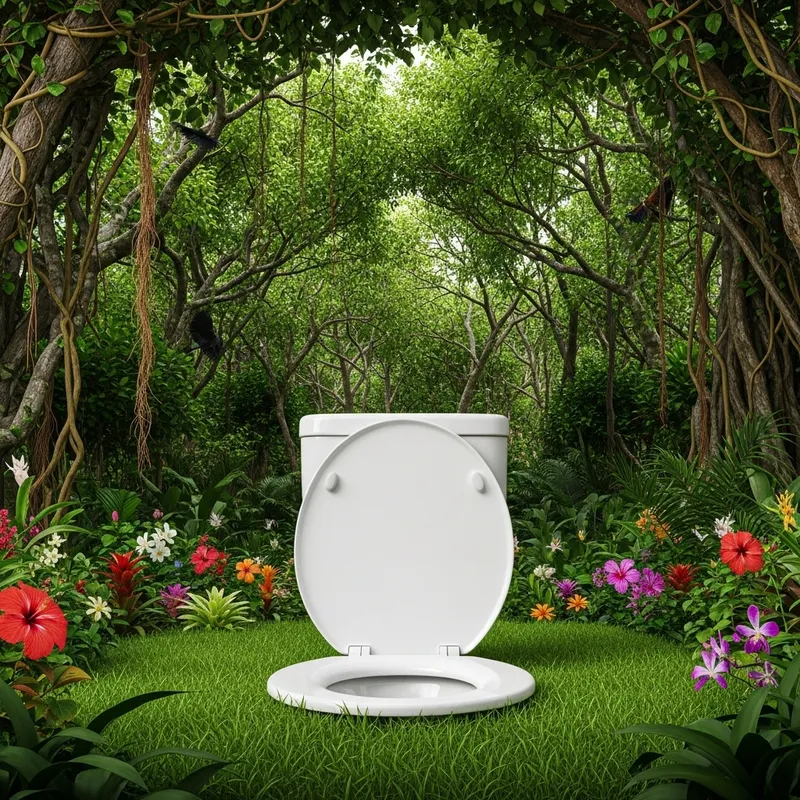 White Porcelain Toilet Seat in the Wild Jungle