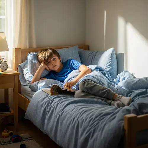 Young Boy Lounging in Bed | Room Scene