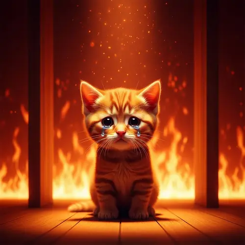 Captivating Ginger Cat Crying in Flaming Room