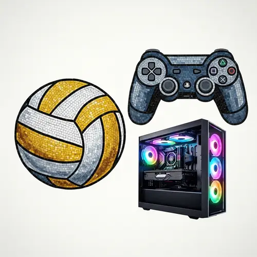 Volleyball, PlayStation Controller & Gaming PC Mosaic