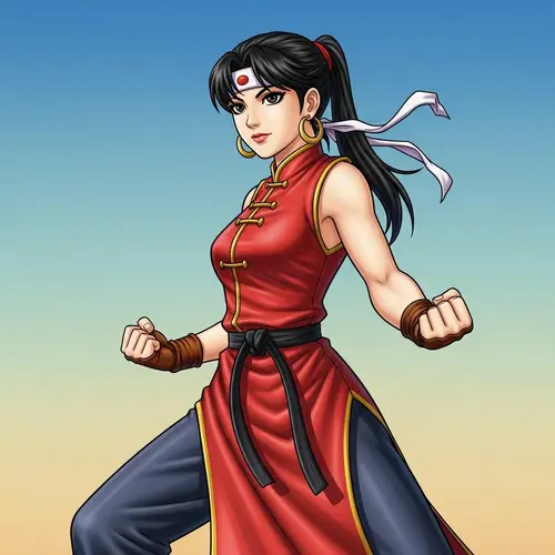 Dynamic Female Manga Character Ready for Action | Traditional Japanese Aesthetics