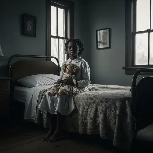 African American Ghost on Aged Bed in Haunted Lighthouse Bedroom