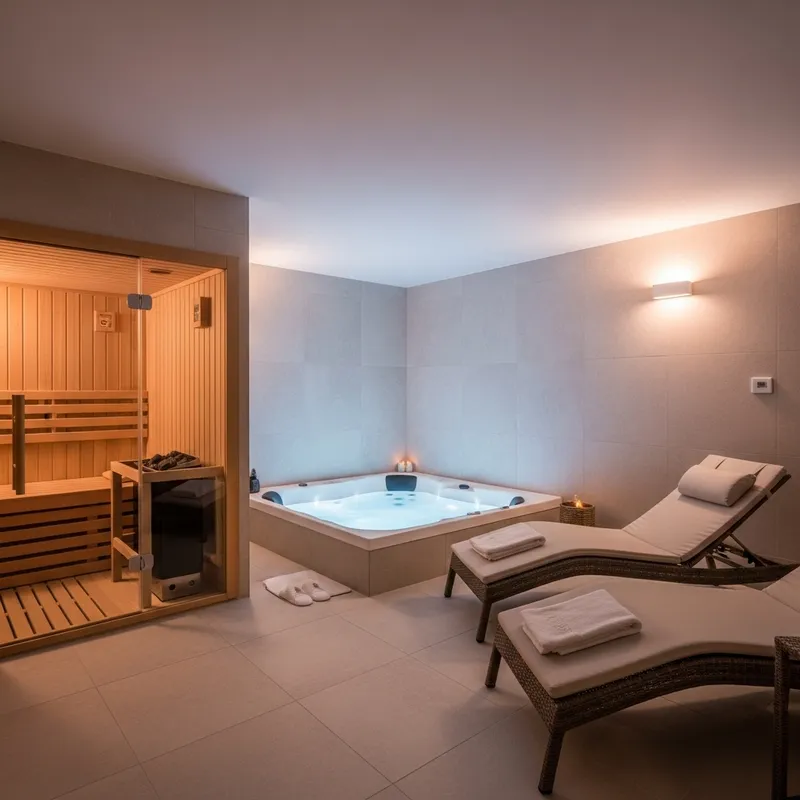 Tranquil SPA Oasis with Mini Hot Tub, Sauna & Chaise Longues
