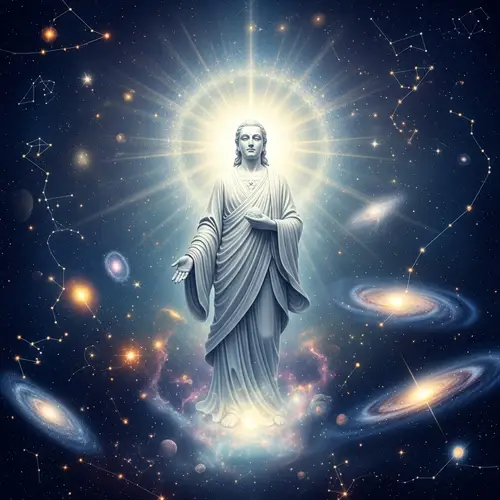 Divine Figure in Ethereal Light: Celestial Cosmos Artwork