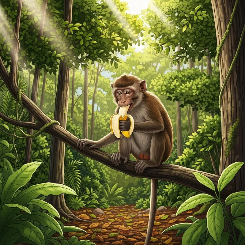 Playful Monkey in Natural Rainforest Setting