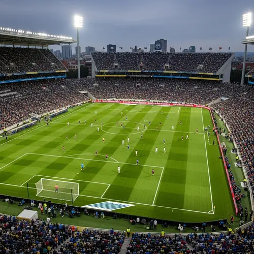 Vibrant Soccer Stadium with Diverse Players | Exciting Match Scene