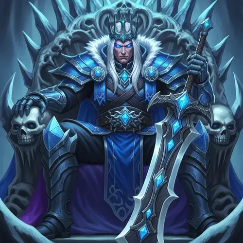 High Fantasy Character with Crown and Frost Throne