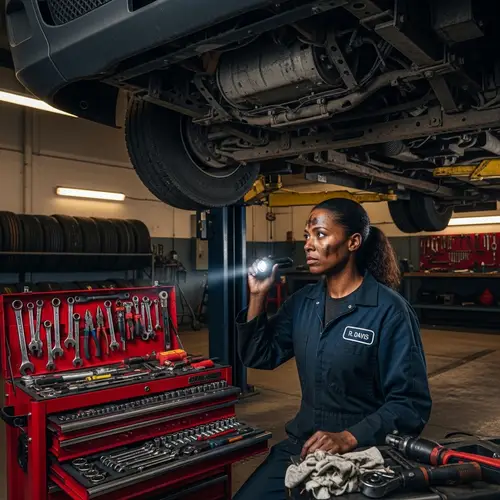 Semi-Truck Maintenance: Expert African American Mechanic Underneath
