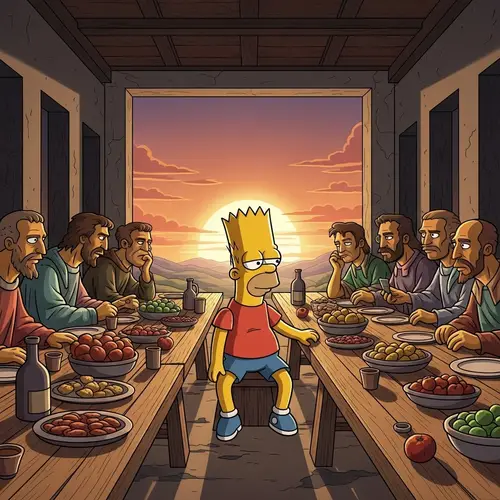Bart Simpson Last Supper Parody Art