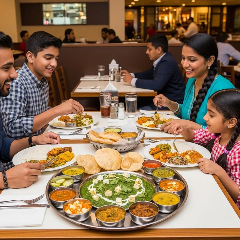 Joyful Indian Family Enjoying Vegetarian Thali Meals Joyful Indian Family Enjoying Vegetarian Thali Meals