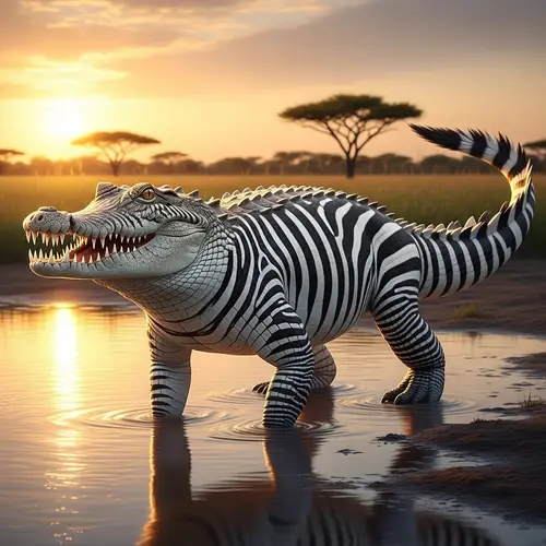 Ultra-Realistic Crocodile Zebra Fusion Image