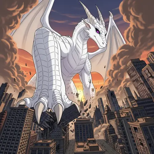 Enormous White Dragoness Wrecking City | Epic 2D Fantasy Art