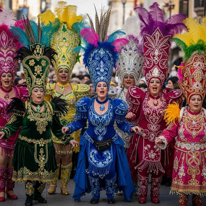 Colorful Murga Women at Tenerife Carnival