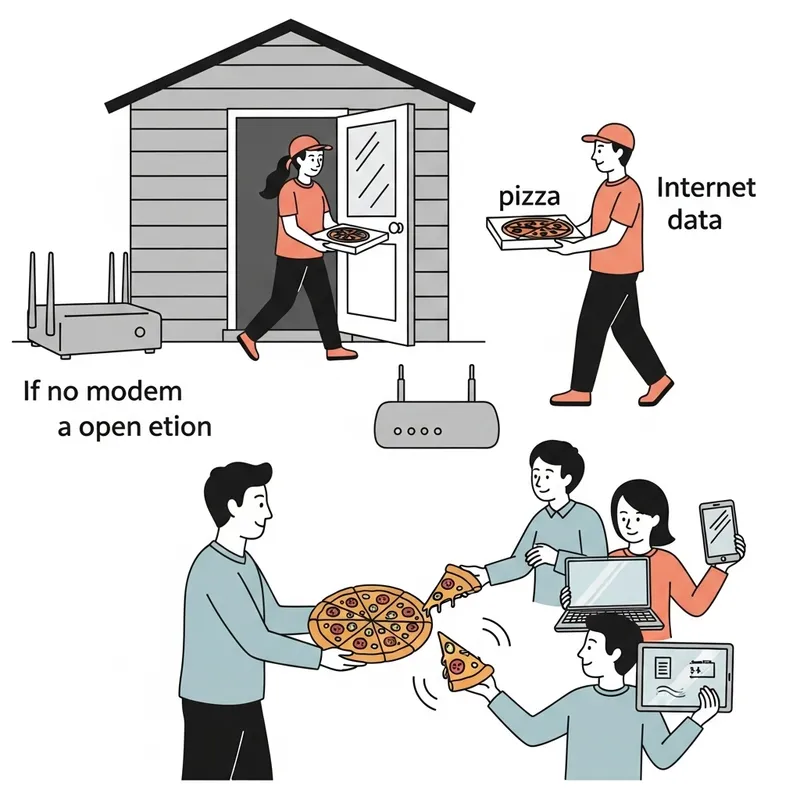 Pizza Delivery Internet Connection Analogy: Modem and Router Explained