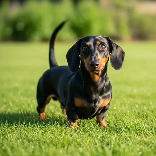 Glossy Black and Tan Dachshund: Playful Sausage Dog