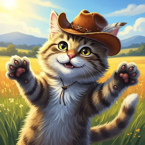 Joyful Domestic Cat with Cowboy Hat - Cute & Playful Feline