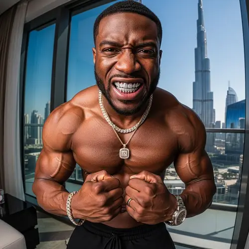 Hyper-Realistic 8K African-American Bodybuilder in Luxury Street Fashion