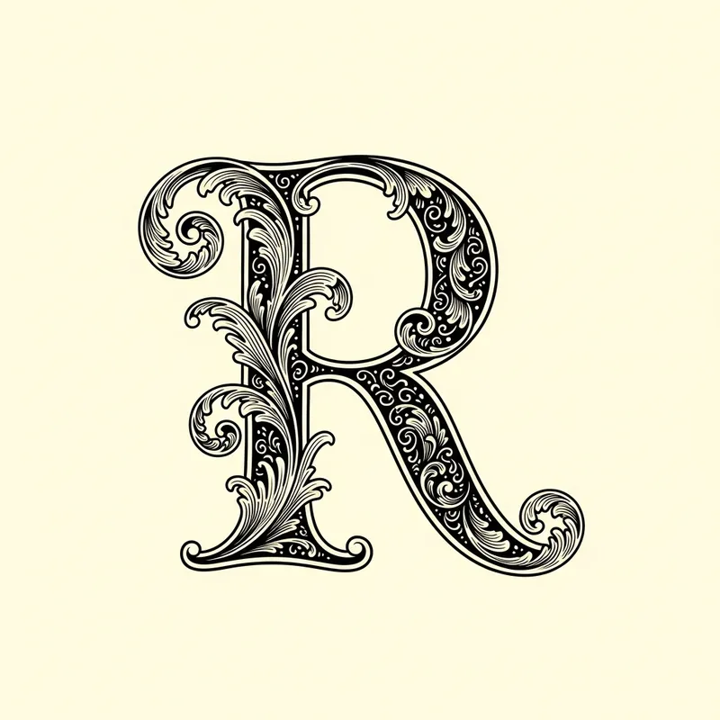 Elegant Letter R in Old-world Romantic Style Elegant Letter R in Old-world Romantic Style