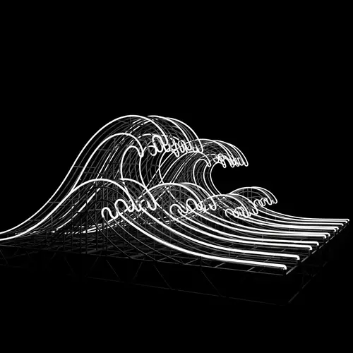 Neon Waves Art Installation: A Harmonious Blend of Nature and Metal
