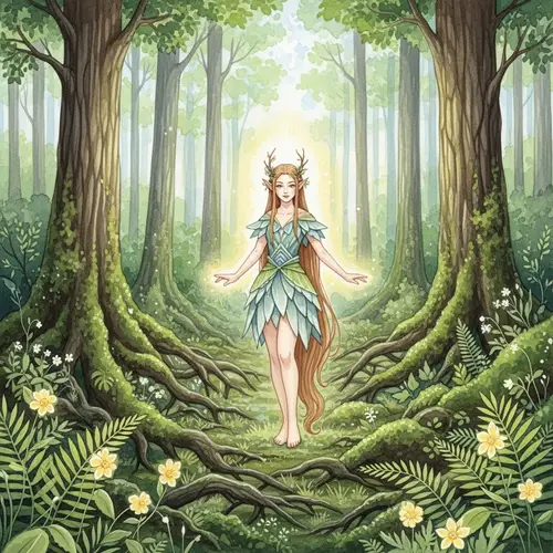 Enchanting Woodland Nymph Amidst Lush Greenery
