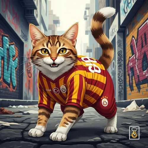 Galatasaray Inspired Playful Cat Illustration