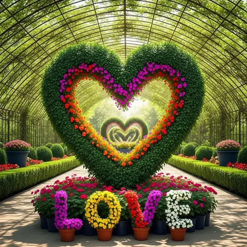 Heart-Shaped Topiary Garden with Colorful LOVE Blooms