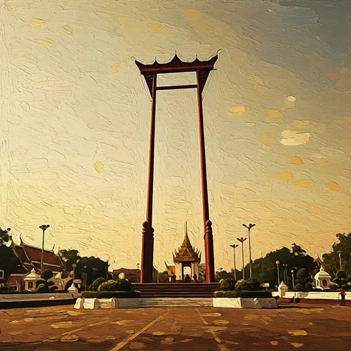 Oil Painting of The Giant Swing, Bangkok in Reign of King Rama 2