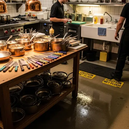 Bustling Restaurant Kitchen | Culinary Hub with Wet Floor