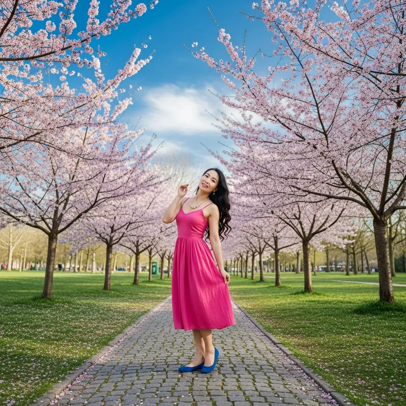 Hitomi Tanaka: Asian Woman under Cherry Blossom Trees