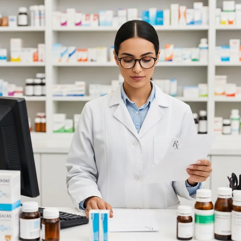 Professional Pharmacy Girl Assisting Customers