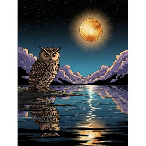 Owl perched over water with Venus - Naruto Style