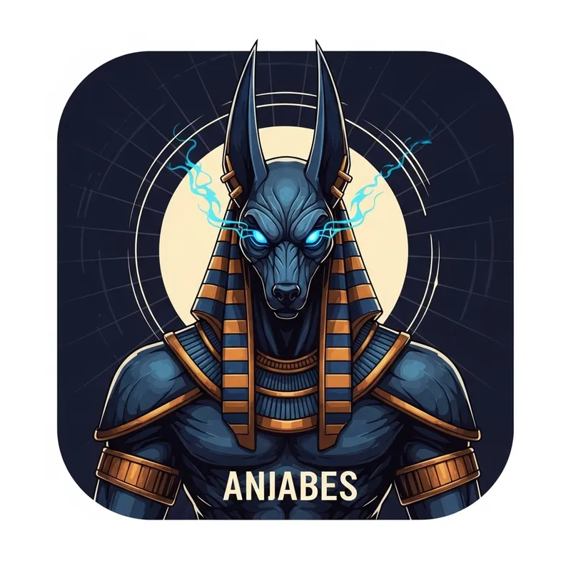 Colossal Anubis Icon with Mysterious Blue Eyes & Otherworldly Aura Colossal Anubis Icon with Mysterious Blue Eyes & Otherworldly Aura