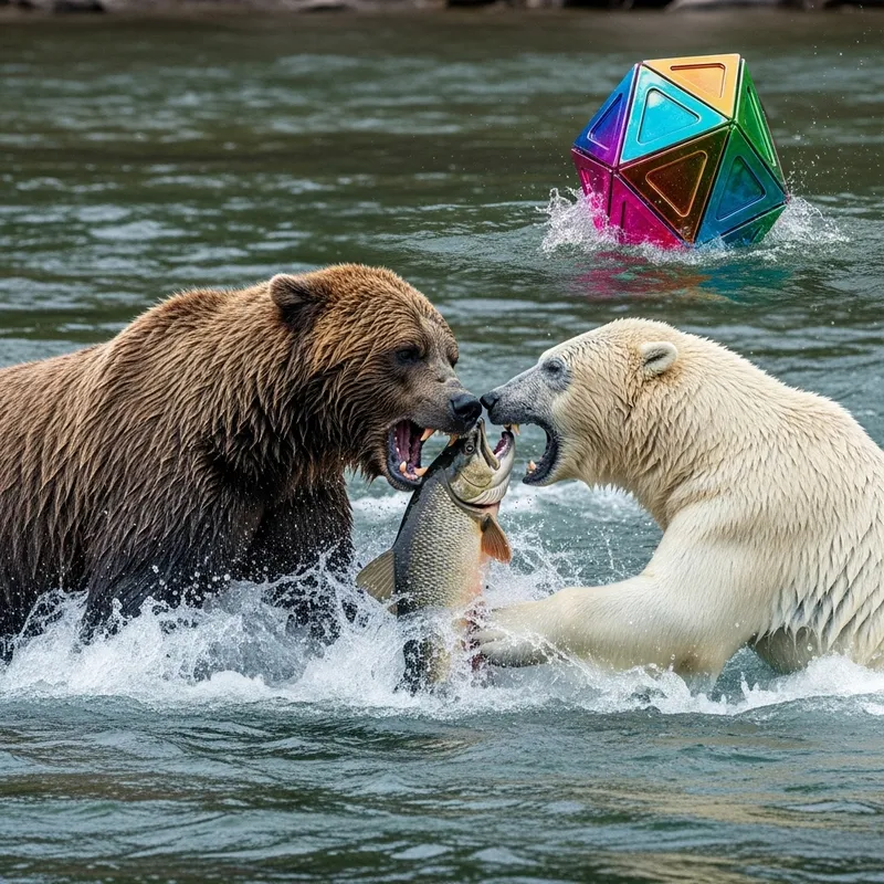 Raging Bear Battle in River | Vibrant Geo-Object