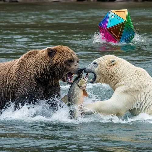 Breathtaking Bear Battle in River | Geo-Object in Background