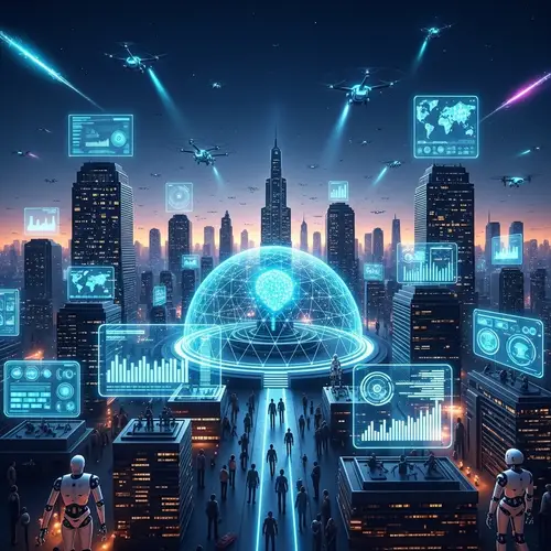 Futuristic AI Cityscape: Advanced Artificial Intelligence Systems