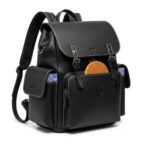 Black Leather Backpack Bag for Dutch Individuals