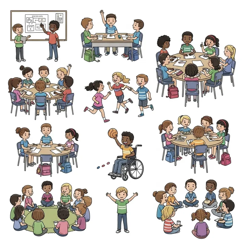 Diverse Group of Children in a Variety of Educational and Daily Life Scenarios Diverse Group of Children in a Variety of Educational and Daily Life Scenarios