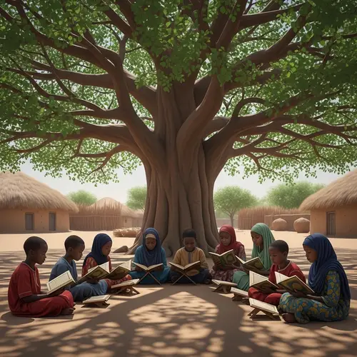 Serene Reading Scene under Baobab Tree in Chad