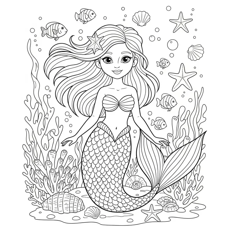 Hand-Drawn Mermaid Coloring Page for Creative Kids