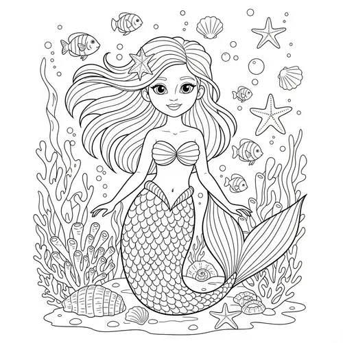 Hand-Drawn Mermaid Coloring Page for Creative Kids