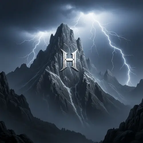 Majestic Mountain under Thunderstorm | 'H' Logo Carved