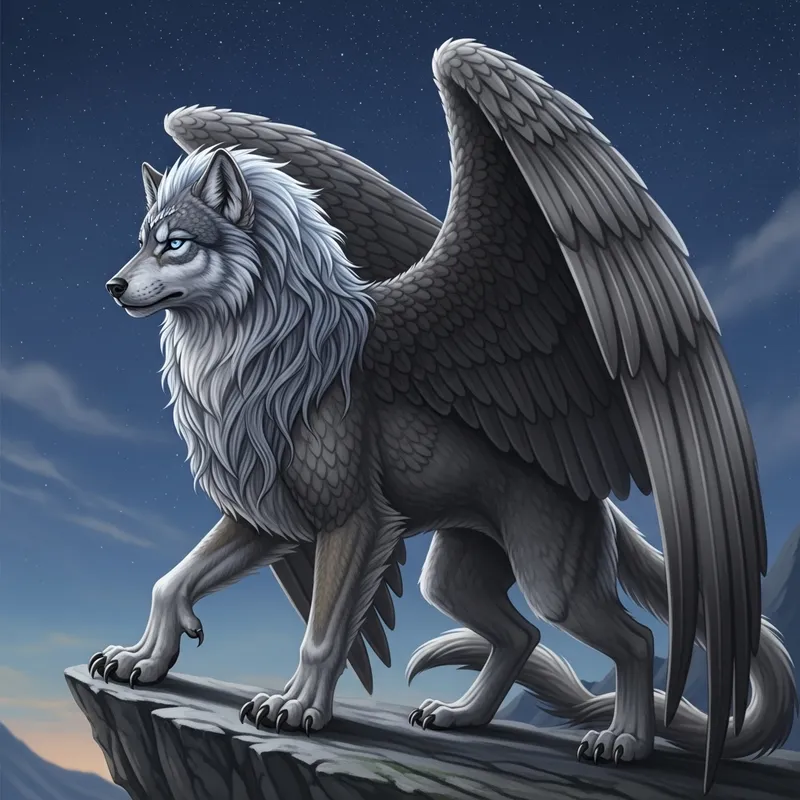 Majestic Wolf Griffin: Mythical Creature Artwork