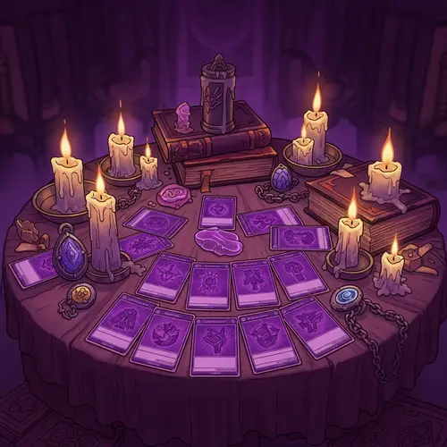 Enchanting Purple Cards and Mystical Decor