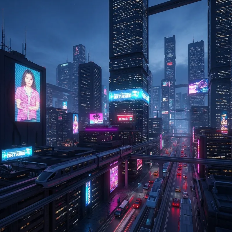 Captivating Cyberpunk Cityscape at Night with Neon Lights