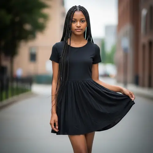 Elegant South Asian Girl in Black Dress with Braids