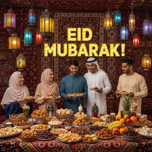 Eid Mubarak Celebration: Traditional Feast with Gracious Hosts