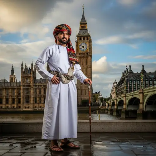 Man in Dhofar Mountains Attire at London Clock Tower