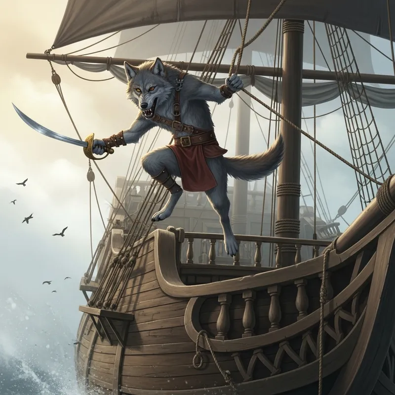 One-Eyed Wolf's Daring Leap from Pirate Ship