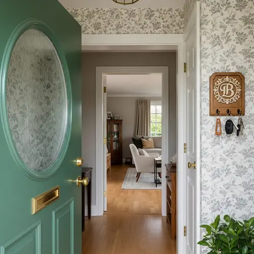 Charming Circular Door Leading to a Cozy Living Room