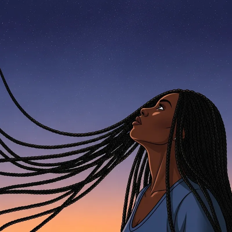 Woman of Color with Long Braids Reaching for the Heavens Woman of Color with Long Braids Reaching for the Heavens